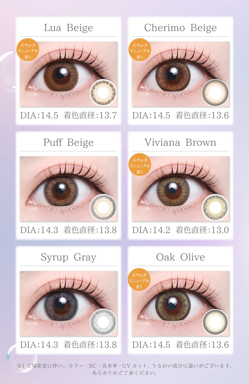 1DAYナチュラルハーフタイプカラコンのレンズ一覧