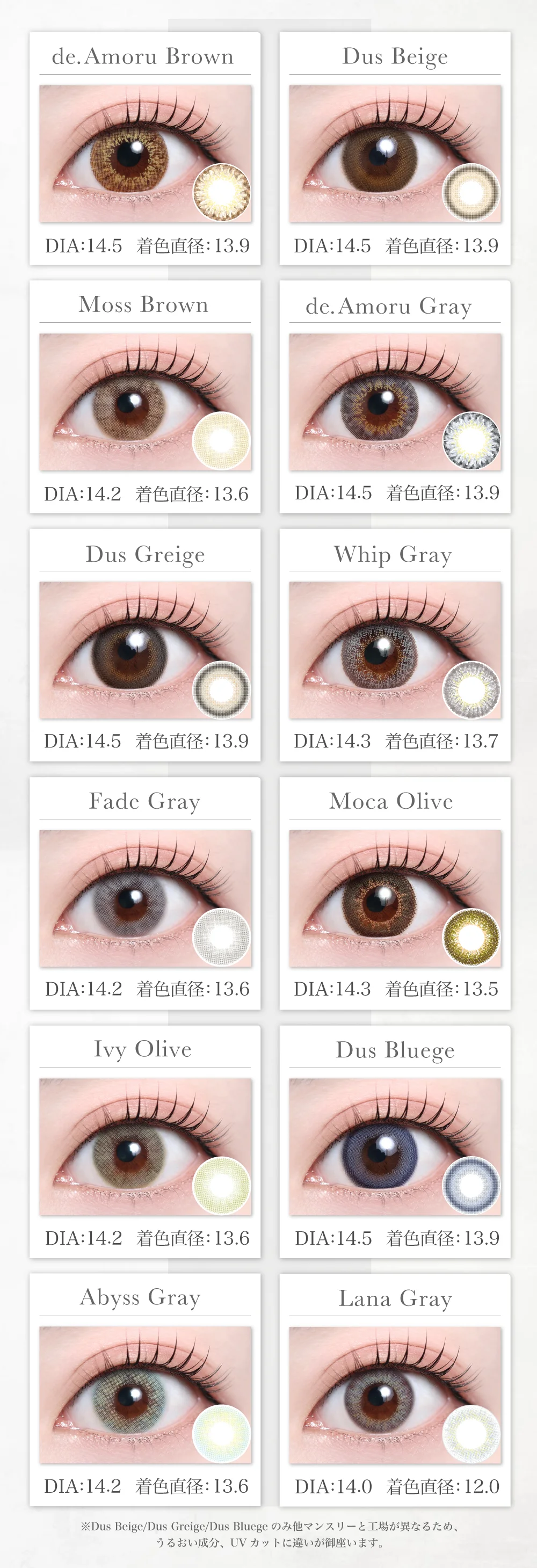 1MONTHハーフタイプカラコンのレンズ一覧