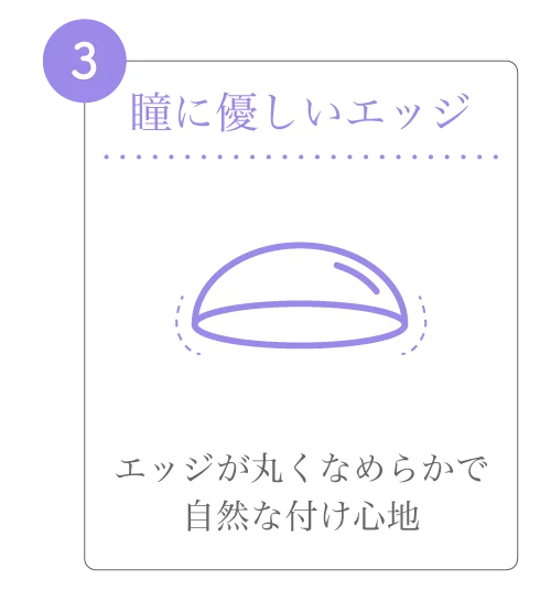 瞳に優しいエッジ)エッジが丸くなめらかで自然な付け心地
