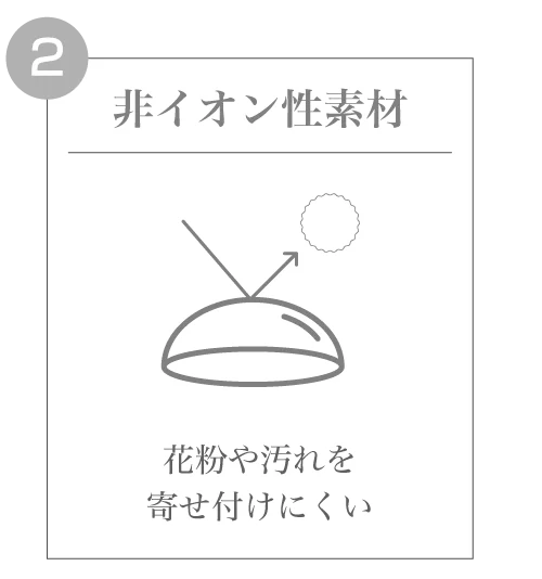 非イオン性素材)花粉や汚れを寄せ付けにくい