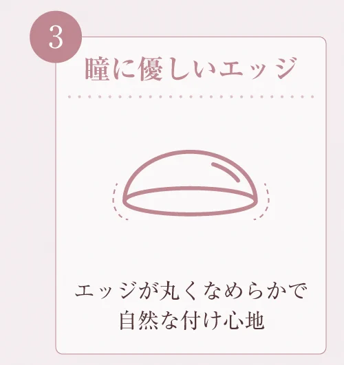 瞳に優しいエッジ)エッジが丸くなめらかで自然な付け心地