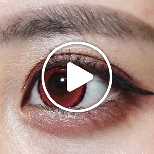 /product/381/_商品サムネイル_度あり・度なし Renel Red レネルレッド着用動画 しっかり赤を主張してインパクトある瞳に。 ベタ塗り感を抑え、赤すぎずキツくならない発色で瞳だけ浮かない！
